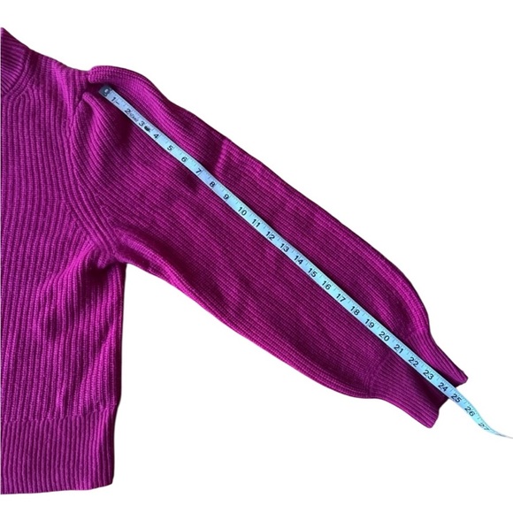J Crew Cashmere Large Puff Sleeve Mockneck Sweater Ribbed Pink Purple Fuchsia - Picture 4 of 7